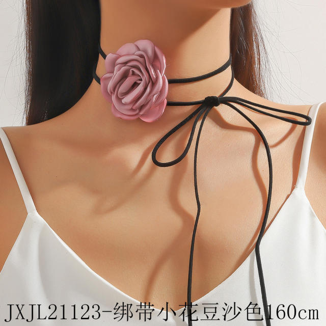 Summer fabric rose flower black choker necklace waist chain