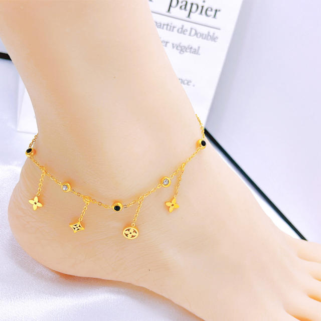 Delicate double side tassel stainless steel anklet