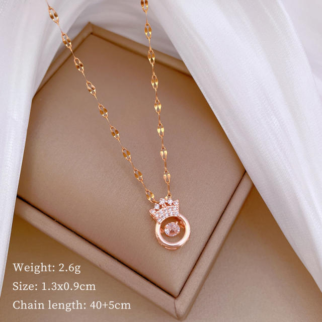 Dainty diamond crown stainless steel chain necklace