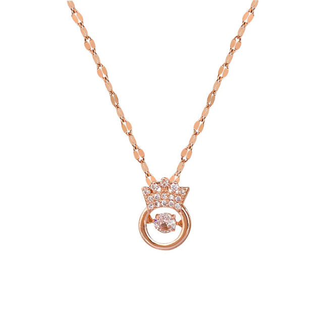 Dainty diamond crown stainless steel chain necklace