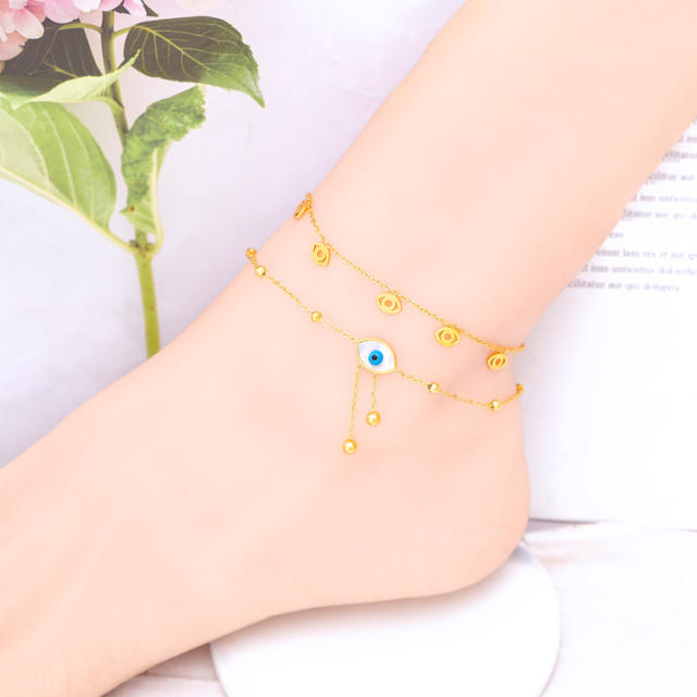 Boho turquoise bead butterfly life tree stainless steel anklet