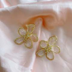 925 needle colorful petal flower chunky earrings for spring