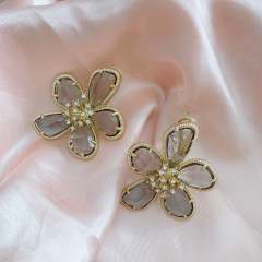 925 needle colorful petal flower chunky earrings for spring
