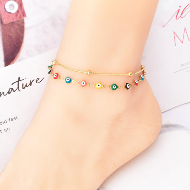 Personality colorful evil eye bead stainless steel anklet