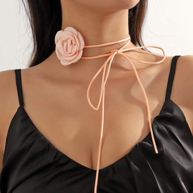 Summer fabric rose flower black choker necklace waist chain