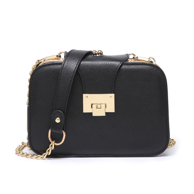 Hot sale black color PU leather multi layer women chain bag crossbody bag