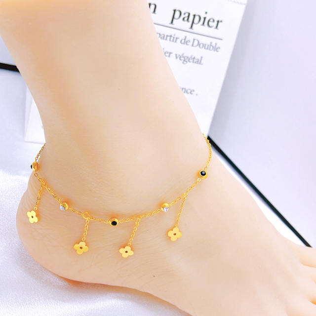 Delicate double side tassel stainless steel anklet