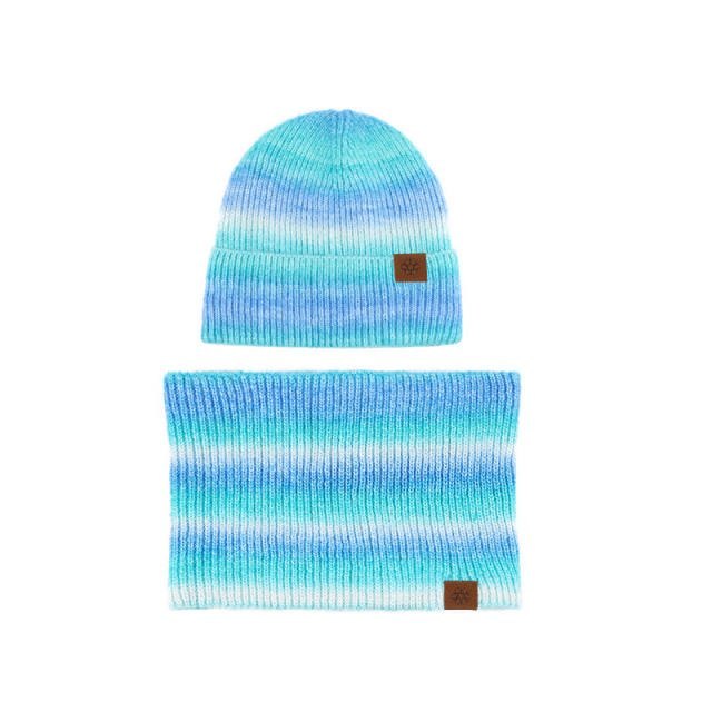 Occident fashion gradient color knitted beanie cap scarf set