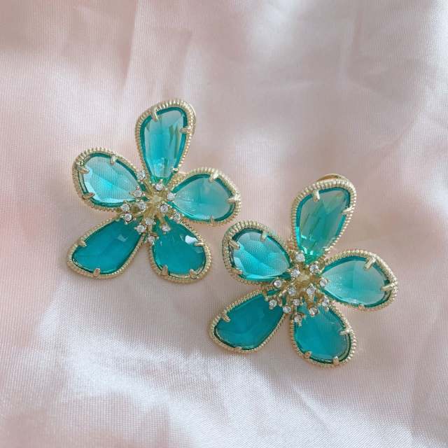 925 needle colorful petal flower chunky earrings for spring