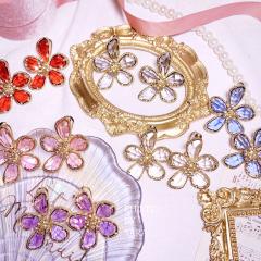 925 needle colorful petal flower chunky earrings for spring