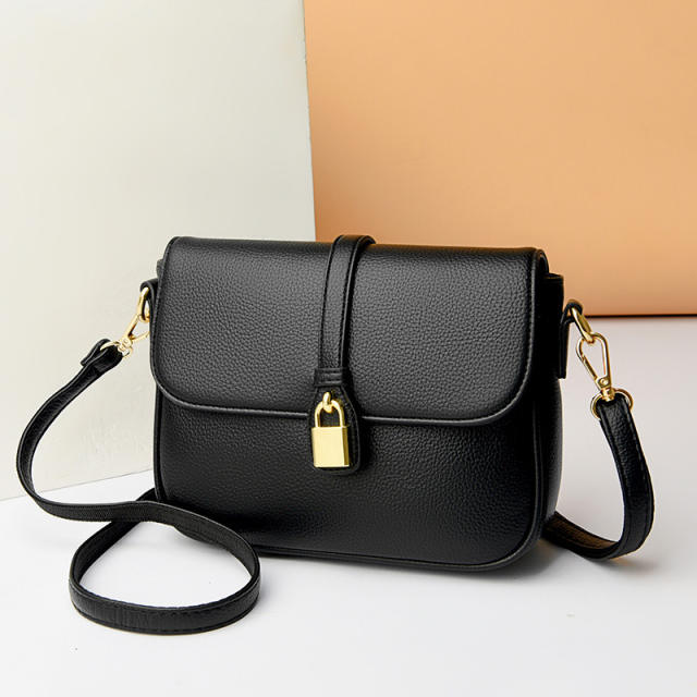 Korean fashion concise PU leather gold padlock women crossbody bag