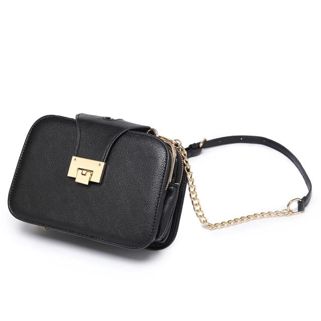 Hot sale black color PU leather multi layer women chain bag crossbody bag