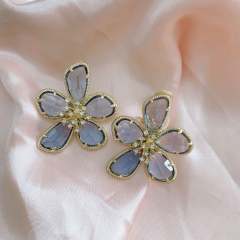 925 needle colorful petal flower chunky earrings for spring