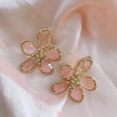 925 needle colorful petal flower chunky earrings for spring