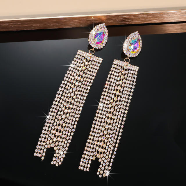 Luxury super shiny diamond tassel long earrings