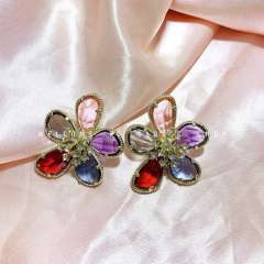 925 needle colorful petal flower chunky earrings for spring