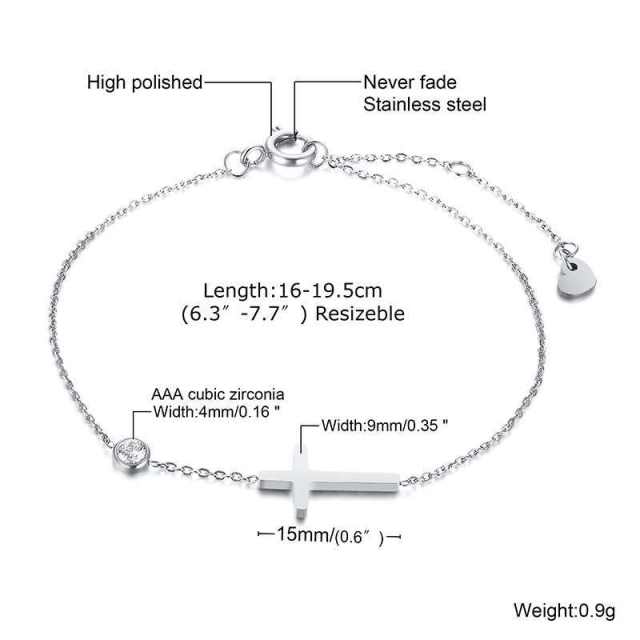 Dainty rhinestone side cross bar stainless steel necklace