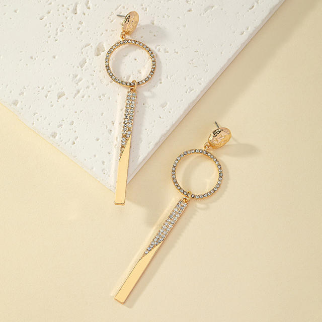 Geometric circle diamond bar alloy dangle earrings