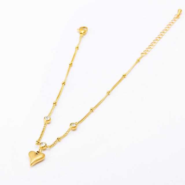 Korean fashion heart charm dainty stainless steel anklet