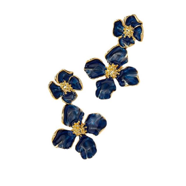 Summer color enamel bloom flower dangle earrings alloy earrings