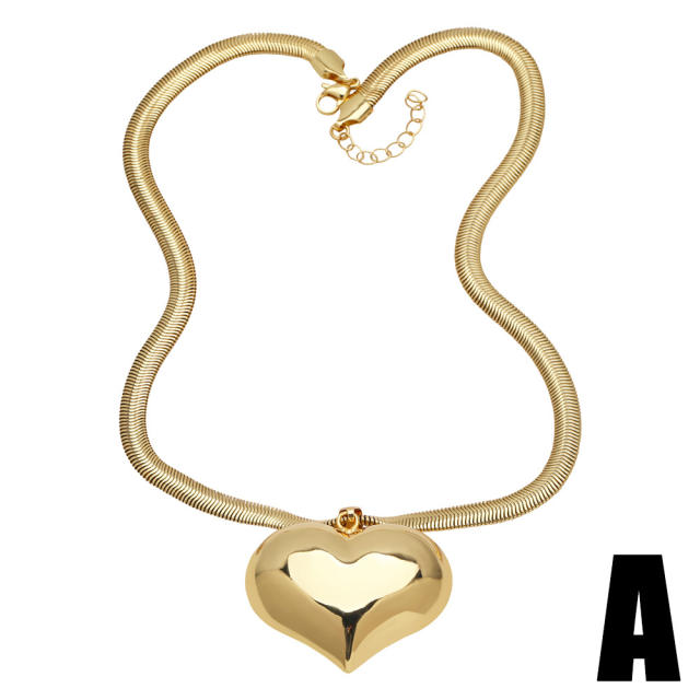 Hiphop chunky heart ball bead pendant gold plated copper necklace