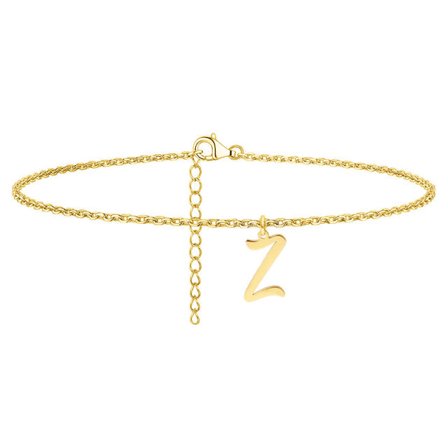 Simple initial letter charm stainless steel anklet