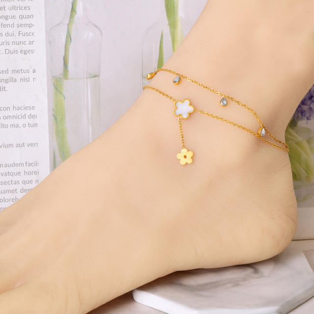 Beach design gold color two layer stainless steel anklet