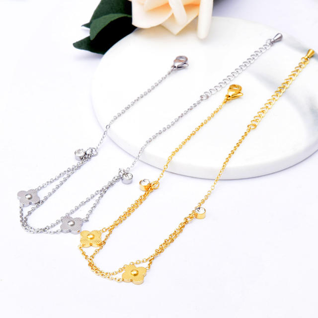 Korean fashion classic clover stainless steel anklet