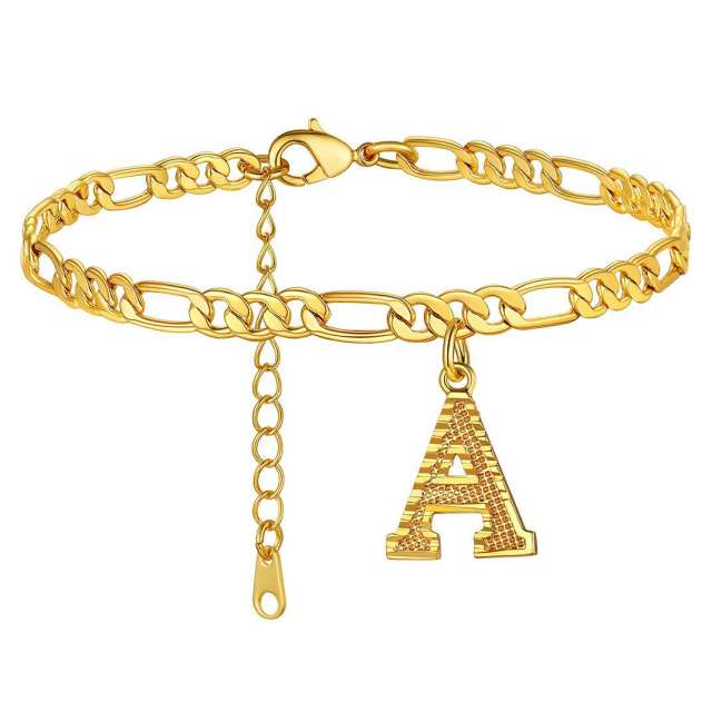 Hot sale cuban link chain initial letter charm stainless steel anklet