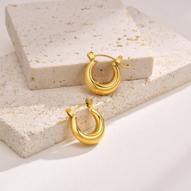 Chunky hoop hollow out stainless steel earrings