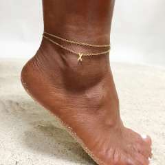 Dainty two layer initial letter stainless steel anklet