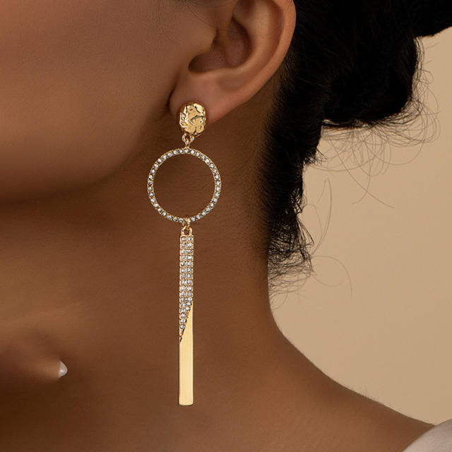 Geometric circle diamond bar alloy dangle earrings
