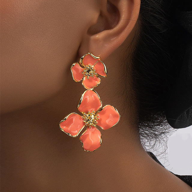 Summer color enamel bloom flower dangle earrings alloy earrings