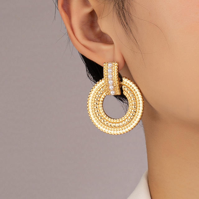Concise chunky geometric circle pearl bead women earrings