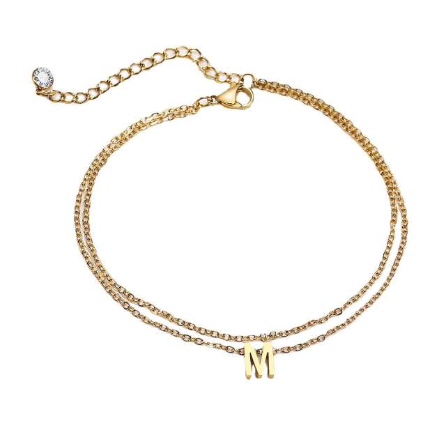 Dainty two layer initial letter stainless steel anklet