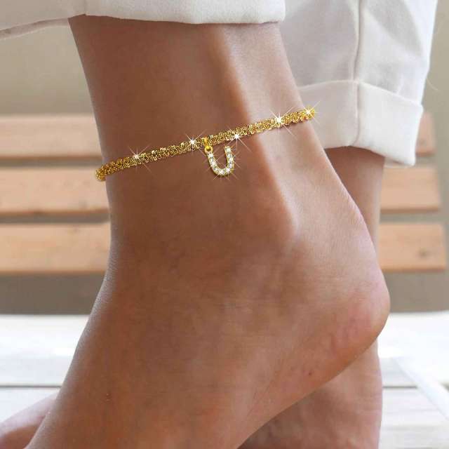 Summer initial letter shiny stainless steel anklet