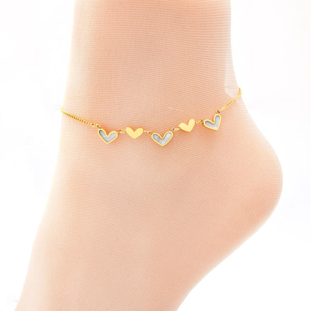 Dainty heart stainless steel anklet