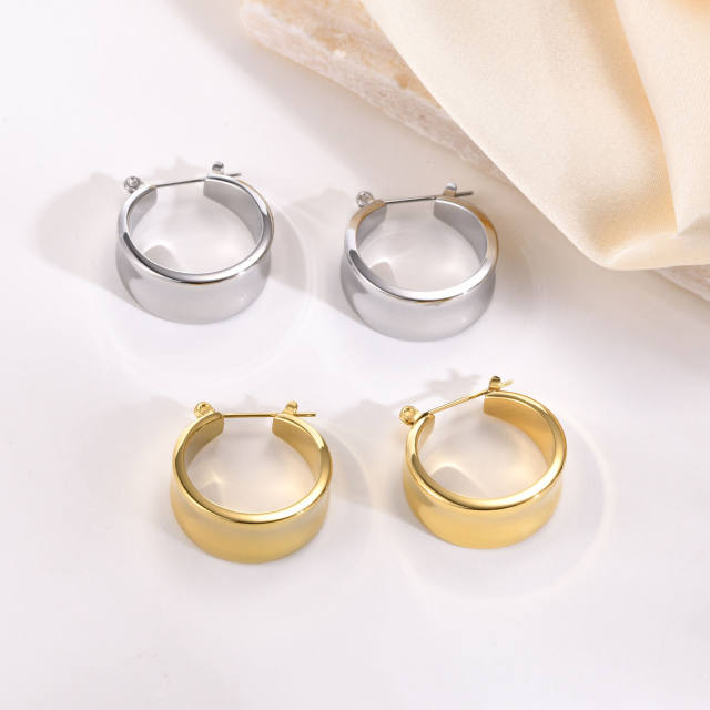 Chunky smooth wide hoop stainless steel earrings