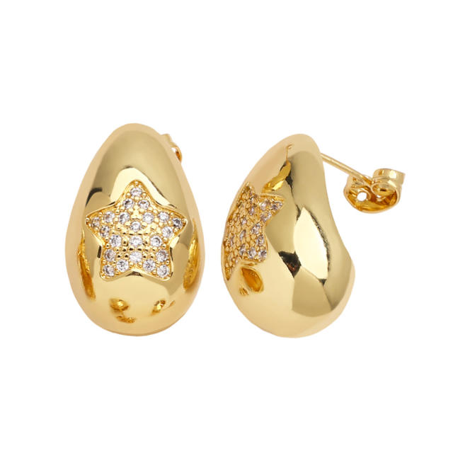 Hot sale colorful diamond heart water drop gold plated copper earrings