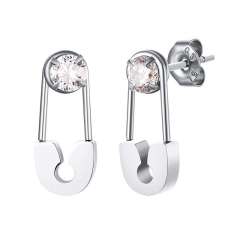 Hot sale paperclip cubic zircon setting stainless steel earrings