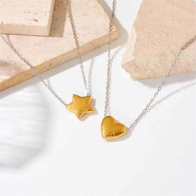 Dainty gold color star heart stainless steel necklace