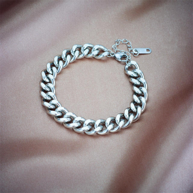 Punk trend cuban link chain stainless steel necklace bracelet set