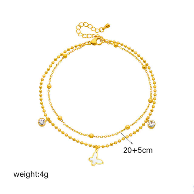 Korean fashion beaded chain butterfly stainless steel anklet