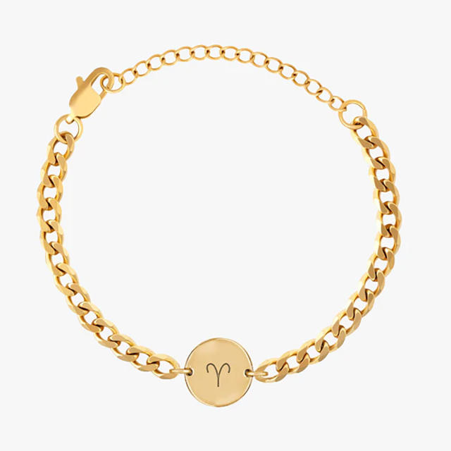 Hiphop stainless steel cuban link chain zodiac symbol bracelet for men