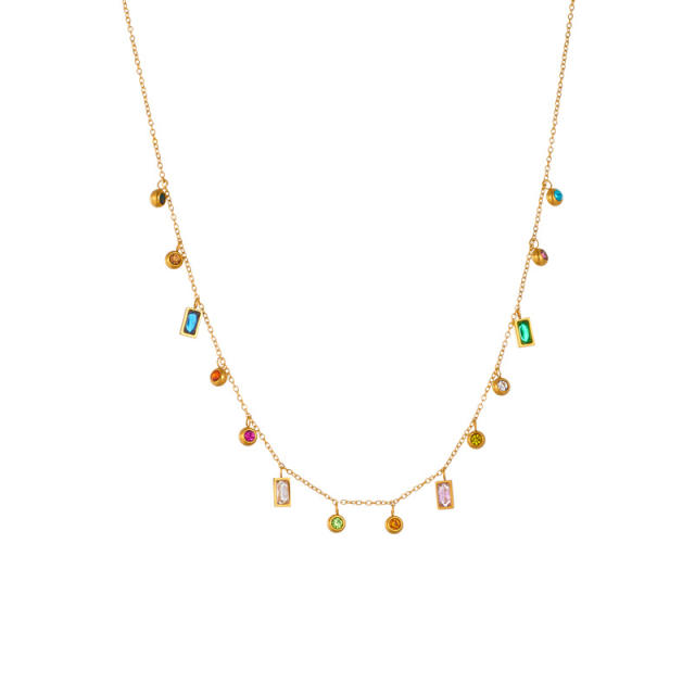 Dainty colorful cubic zircon charm stainless steel necklace