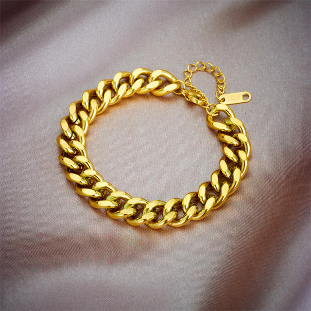 Punk trend cuban link chain stainless steel necklace bracelet set