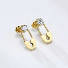 Hot sale paperclip cubic zircon setting stainless steel earrings