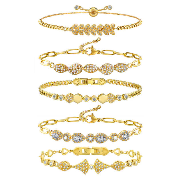 Delicate diamond gold plated copper women bracelet