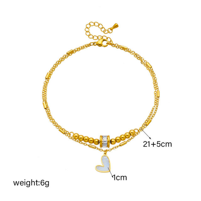 Creative two layer tiny heart charm stainless steel anklet