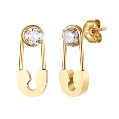 Hot sale paperclip cubic zircon setting stainless steel earrings